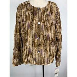 NWT West End Brown Blazer India Boho Long Sleeves Textured Womens Size Large